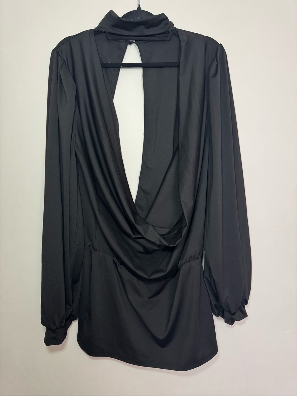 Missguided Black Draped Open-Back Long Sleeve Dress
